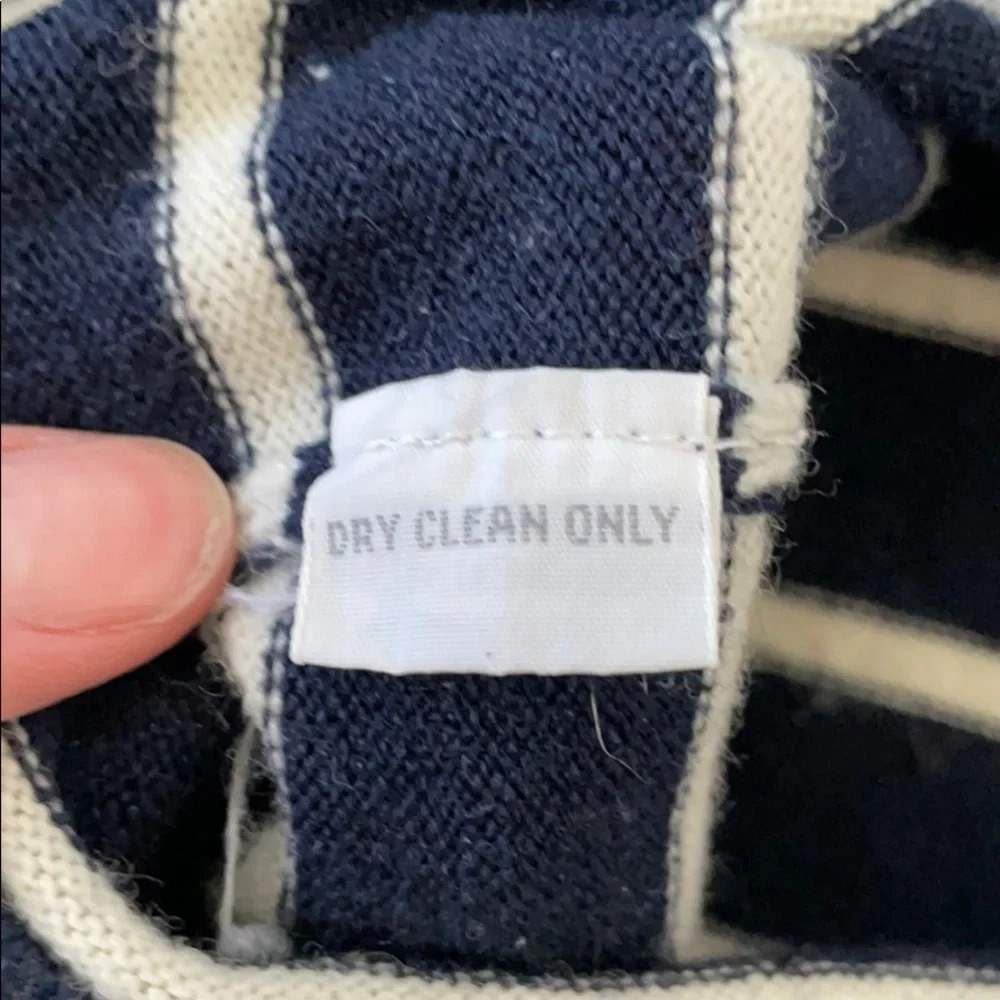 Liz Claiborne Wool Blend Navy Stripe Mock Neck Nautical Sweater SZ Petite Small - Picture 3 of 10